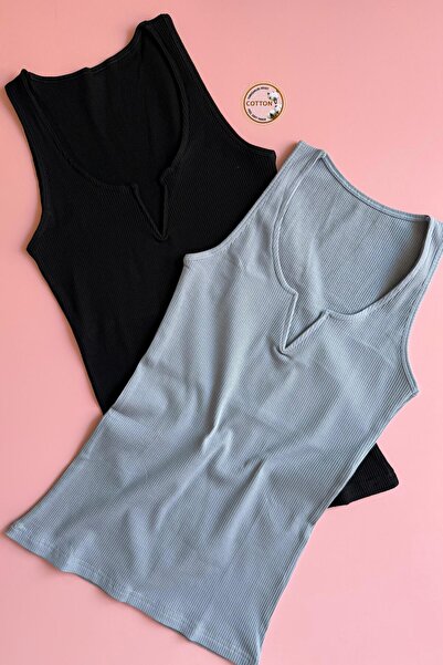 VicTroy Luniva 2-Pack |   Hidden Iron V Low-Cut Camisole Fabric Black and Blu...