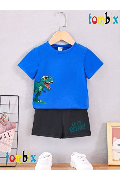 tombix YANDAN DINOSAUR MAJICA SA ŠARA KRATKE HLAČE LETNJI DEČJI SET