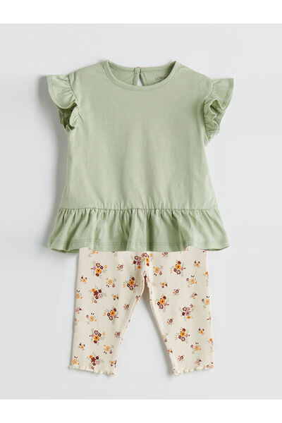 LC Waikiki Nevavm with Difference Baby Girl T-Shirt and Floral Leggings 2 Piece