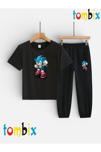 tombix Mavi̇fare Sonnik Printed T-Shirt and Sweatpants (Sweatpants with Pocke...
