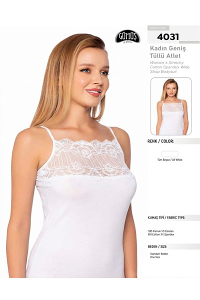 BENALİ Underwear (3 Pcs) Silver Wide Tulle Lycra Thin Strap Tank Top