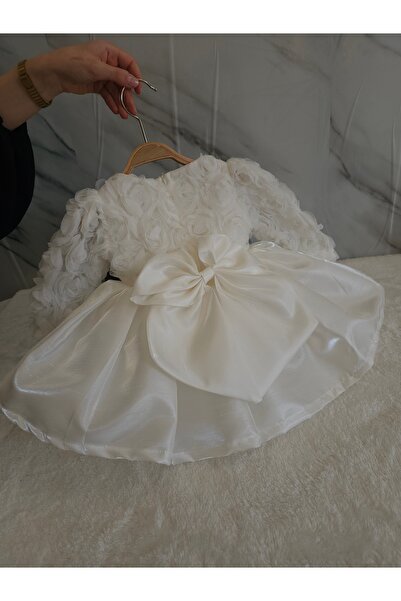 Elwirababyboutiqe Τρισδιάστατο φόρεμα εκρού με τριαντάφυλλα