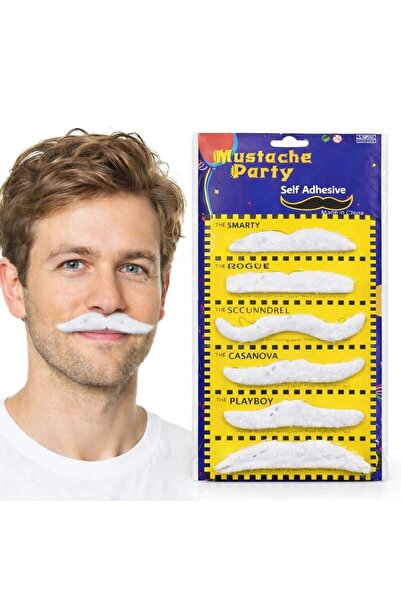 SORA GROUP ®   6-Piece Adhesive White Party Mustache Set – Different Models