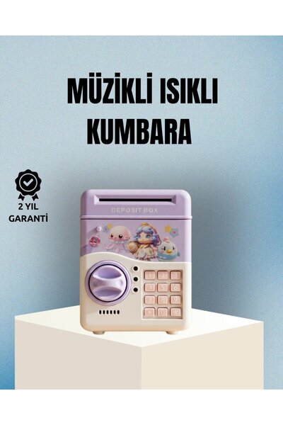Genel Markalar Işıklı Sesli Şifreli Otomatik Para Çeken Kumbara Mor