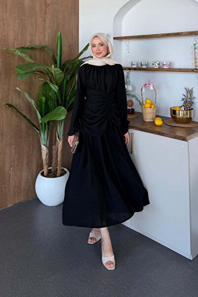 Hazamoda Μποσναβιάνικο λινό φόρεμα μαύρο