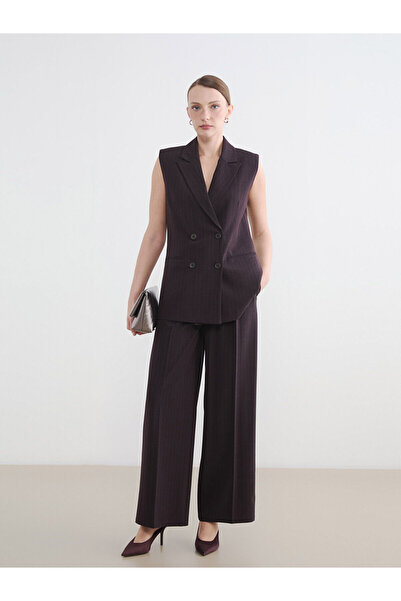 LC Waikiki NEVAVM με τη διαφορά LCW STUDIO Bordo Loose Fit ριγέ γυναικείο παν...