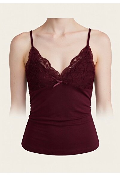 Köstebek Lace Slim Fit Strappy Burgundy Blouse