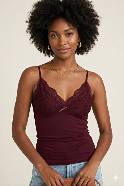 Köstebek Vintage Burgundy Lace Basic Blouse