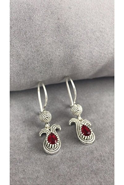 BEY SİLVER Yakut Taşlı Parmak Izi Lale Gümüş Kadın Küpe