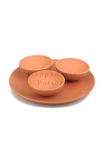Cappadocia Pottery 3lü 12cm Tabaklı Kase Tipi Doğal Terleyen Çömlek Toprak Ya...