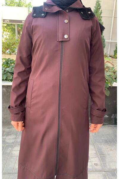 Kayra Kadın Siyah Biye Detaylı Kapüşonlu Trençkot