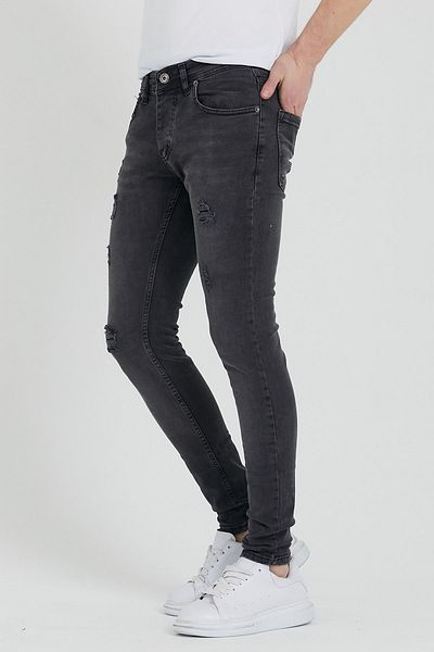 MODAMESTO Ανδρικό παντελόνι Anthracite Slim Fit Destroyed Jean