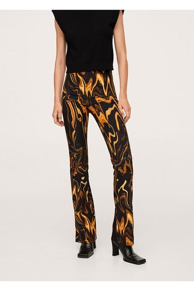 MANGO Woman Women's Black Marble Patterned Trousers