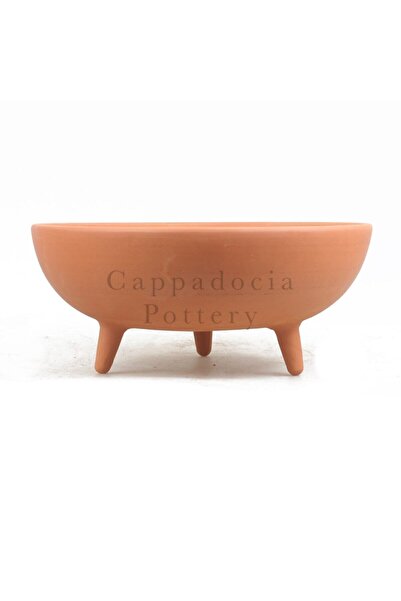 Cappadocia Pottery 30cm Ayaklı Doğal Terleyen Çömlek Toprak Yayvan Saksı No.162