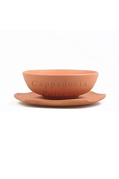 Cappadocia Pottery 20cm Tabaklı Kase Tipi Doğal Terleyen Çömlek Toprak Yayvan...