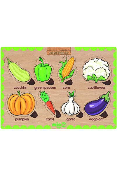 minİQ toys Ahşap İngilizce Sebzeler Eğitici Öğretici Yapboz Bej Renkli ve Eğl...