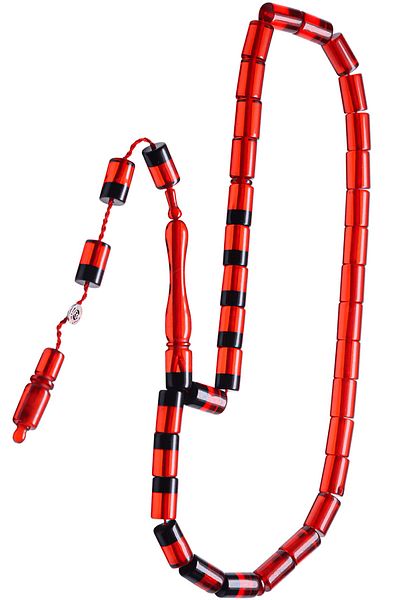 Tesbih Atölyesi Red Black Certified Fire Amber Prayer Beads