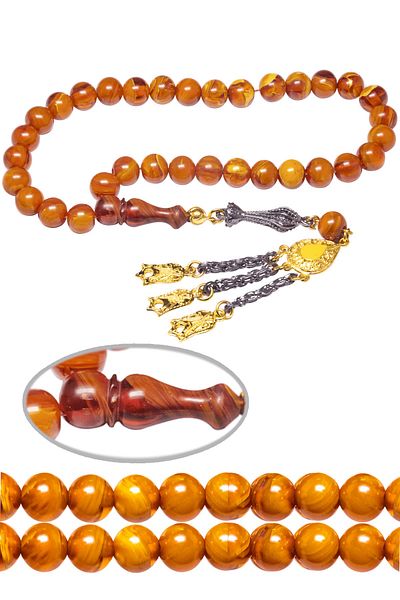 Tesbih Atölyesi Certified Apricot Colored Stick Squeezed Amber Prayer Beads