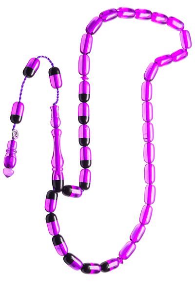 Tesbih Atölyesi Light Purple Black Signed Certified Fire Amber Prayer Beads