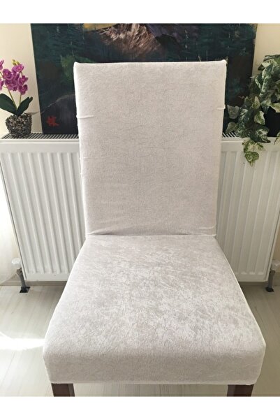 Buem Home Beyaz Likralı Kadife Sandalye Örtüsü