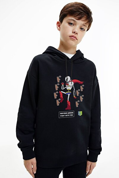 QIVI Unisex dečja crna majica Undertale Štampano Sa kapuljačom