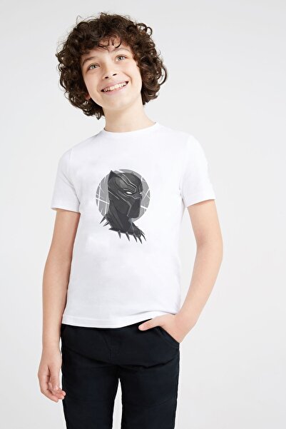 QIVI Dečački beli crni panter Štampano T-shirt