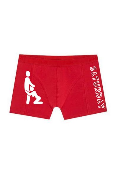 BoxerMasters Red Men's Boxers - Κυριακάτικη Γραπτή Έκδοση