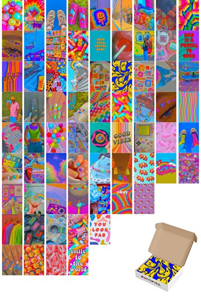 Postifull Indie Retro Poster Kolaj Seti - 70 Adet - Arkası Yapışkanlı Retro Poster Seti - 10cm*15cm
