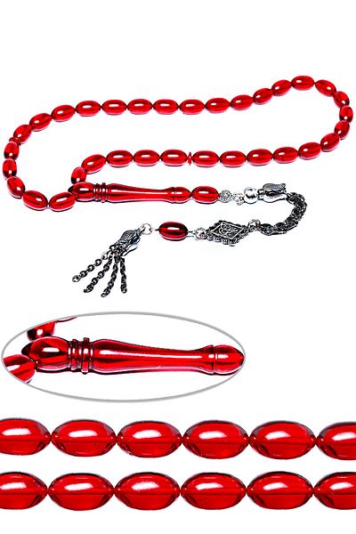 Tesbih Atölyesi Red Color Fringed Tasseled Fire Amber Rosary