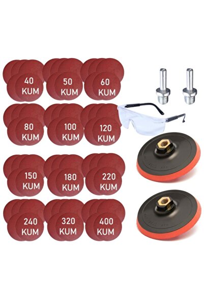 ZUBİZUBİ Cırt Zımpara Seti Matkap Aparat Gözlük 115 Mm 65 Parça