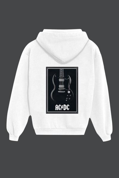 IvırZıvır Hanorac unisex alb cu imprimeu pe spate AC-DC