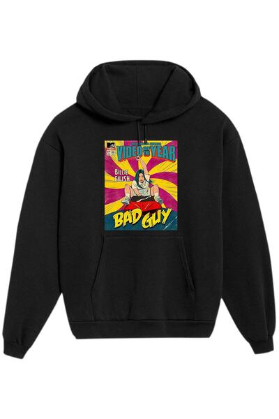 IvırZıvır Unisex Μαύρο Φούτερ με στάμπα Billie Eilish- Bad Guy