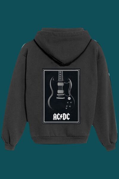 IvırZıvır Hanorac unisex negru cu imprimeu pe spate AC-DC