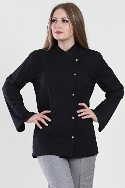 ModaCanel Kadın  Siyah Gabardin Aşçı Ceketi