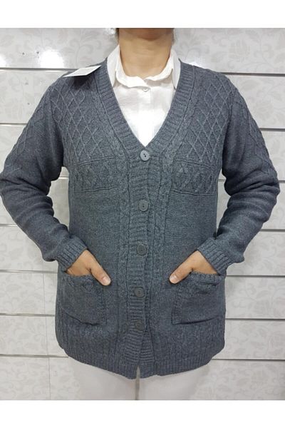 Ön-Er Giyim Buttoned Pocketed Winter Wool Mother Cardigan