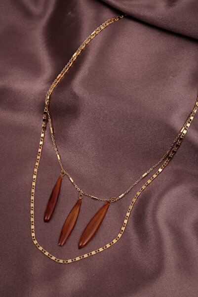 Süspüs Accessories Double Chain Red Cerbera Flower Leaf Gold Necklace