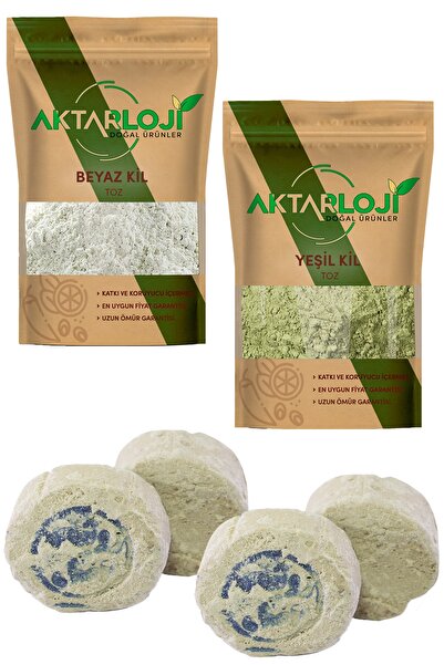 aktarloji 100 gr Beyaz Kil + 100 gr Yeşil Kil + 4 Adet Mühürlü Ruşur Taşı