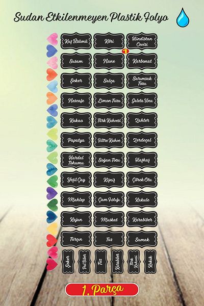 ENGINPRINT Black 107 Pieces Spice Pulses Nuts Jar Label Sticker + Watercolor Heart Sticker