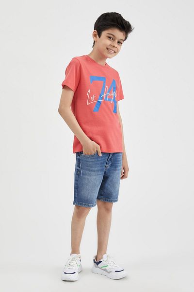 DeFacto Boy's Red Text Printed Short Sleeve T-Shirt