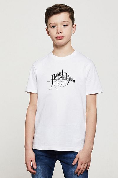QIVI Tricou cu imprimeu unisex pentru copii, alb, Panic At The Disco