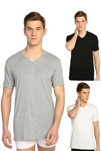 Tutku Pack of 10 Ribbed V-Neck Colorful Men's Short Sleeve Undershirt - 0107