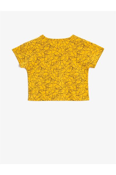 Koton Girl's Yellow Crew Neck Short Sleeve Cotton T-Shirt