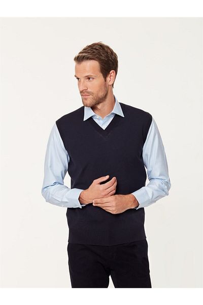 EMNANA Men's Navy Blue Wool Sweater