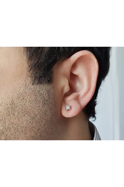 Sirius Pırlanta Beyaz Safir Tektaş Erkek Küpesi