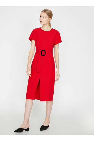 Koton Rotes Kleid mit Gürteldetail