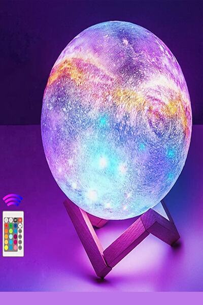 ORİJİNALDÜKKAN 16 Renkli Galaxy Ay Gece Masa Lambası Dokunmatik Uzaktan Kumandalı Çocuk Odası Hediyelik
