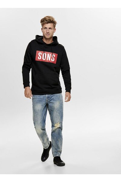 Only & Sons Hanorac negru cu glugă imprimat