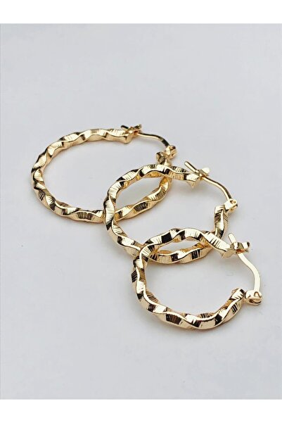 Ceso Accesories Altın Kaplama Tasarım Halka 3'lü Set Küpeler