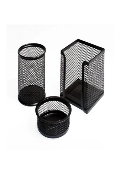 Genel Markalar Metal Tel Masa Üstü 3lü Set ( Kalemlik-küp Notluk - Ataşlık Fx