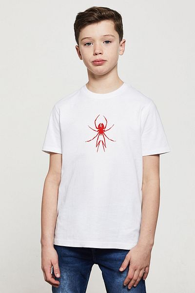 QIVI Tricou alb unisex cu imprimeu păianjen roșu
